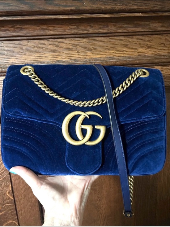 Gucci Handbags - GUCCI GG Marmont Velvet Cobalt Blue Medium Shoulder Bag with duster and cards